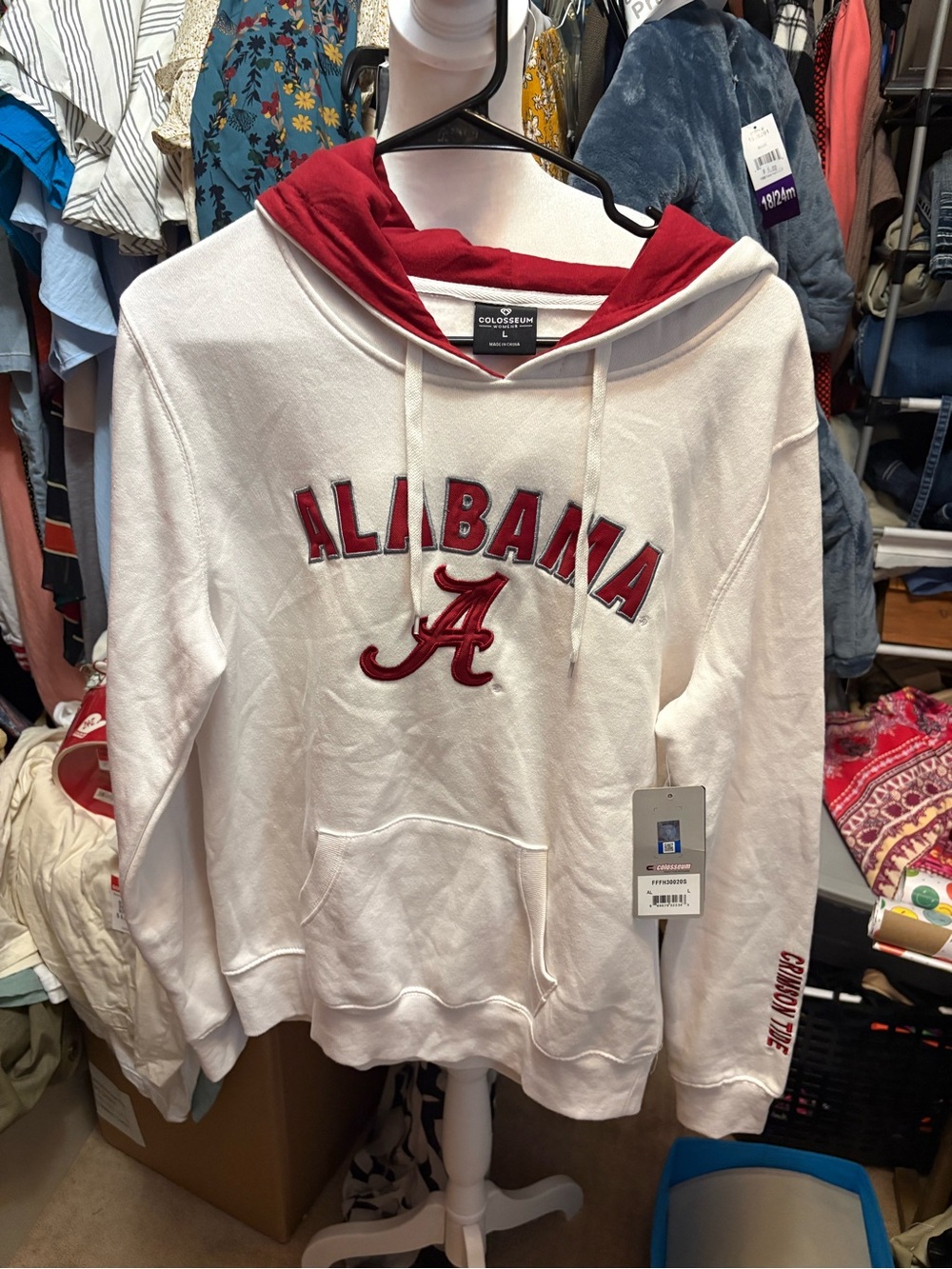 Ladies Colosseum White and Crimson Alabama Hooded Sweatshirt